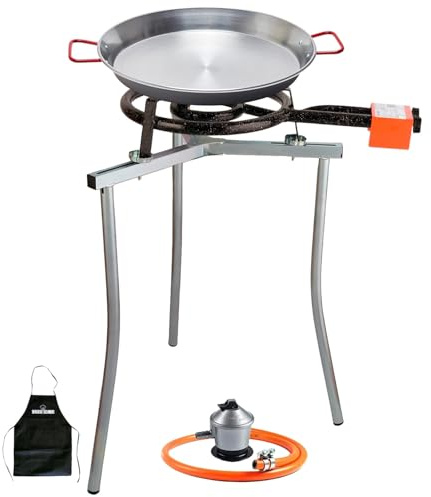 Bricolemar Paellero a Gas 35 cm + Kit Completo (Paellera 40 cm + Soporte Universal + Regulador + Manguera + Delantal)