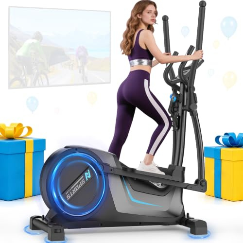 Neezee Ellittica per Casa, Ellittica Professionale Ultra Silenziosa con 16 Livelli di Magnetico Resistenza, Volano da 8 kg, Falcata da 42cm, Peso Massimo 150 kg, Schermo LCD Compatibile con App
