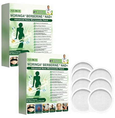 Moringa Berberin12 en 1 x NAD+ Lot de 7 Patchs Minceur Naturels à Micro-Aiguilles, Berberine Perte de Poids, Soin Corporel Pour Routine Silhouette et Bien-Être