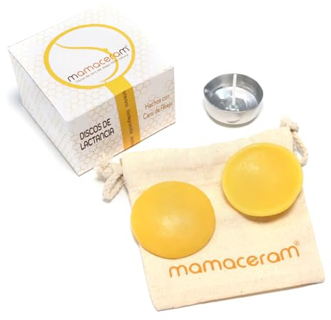 MamaceraM Discos de Lactancia de Cera de Abeja 100% Natural - Pezoneras Lactancia Avaladas Científicamente, Alivian Grietas y Protegen el Pezón. Fabricados en España - Pack 2 unidades | Cera de Abeja 100% Natura