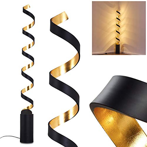 HOFSTEIN LED Stehlampe Rezat, Stehleuchte aus Metall in Schwarz/Gold, 30 Watt, 2400 Lumen, Lichtfarbe 3000 Kelvin (warmweiß), Standleuchte m. An-/Ausschalter am Kabel
