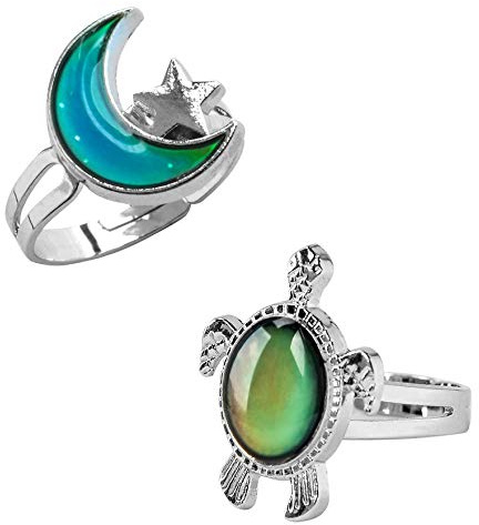 LHXVQZW 2 Pcs Mood Rings Turtle and Star Moon Adjusable Size Color Changing Ring for kids Women