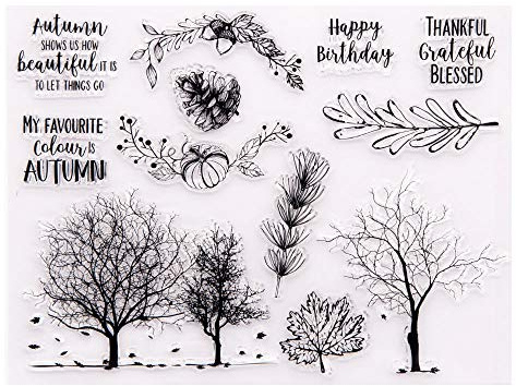 arriettycraft Bäume Herbst Tag Herbst Happy Birthday Nüsse Gummistempel Clear Stamps für Weihnachtskartenherstellung Dekoration und DIY Scrapbooking Gummistempel zum Basteln