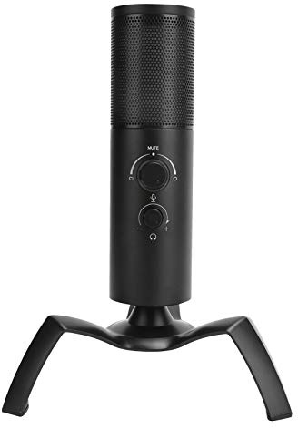 PC USB-kondensatormikrofon, hörlursutgång TYPE-C-gränssnitt Dubbelriktad mikrofon med indikator och RGB-ljus, för inspelning av direktsändning(black)