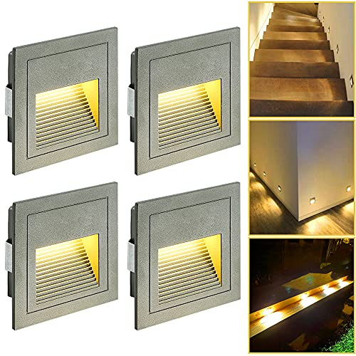 INDARUN Led Treppenbeleuchtung außen innen Warmweiß 3W-4er Treppenlicht Led 230V LED Treppenbeleuchtung Wandleuchte Aluminium Wasserdicht IP65 Treppenbeleuchtung Innen Außen Stufenlicht Treppe