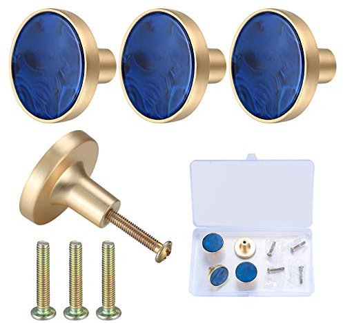 Does not apply 4 Pcs Cabinets Drawer Wardrobe Door Knobs, Round Mushroom Cupboards Dressers Kitchen Bathroom Pull Handles Knobs - Blue & Gold