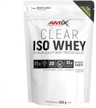 Amix Clear Iso Whey Protein 500 Gr - Aisaldo de Proteína de Suero Cristalina, Sabores Refrescantes / Promueve el aumento y mantenimiento de la masa muscular + Fácil Disolución Sabor Lima-Limón