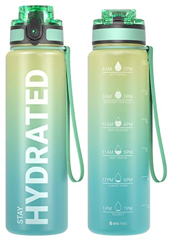Sahara Sailor Trinkflasche, BPA-Frei Tritan, 1L/500ML/750ML Auslaufsicher Trinkflasche mit Zeitmarkierung für Gym, Sport, Outdoor, Schule, Job