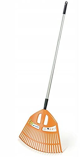 Gartenrechen Rechen Fächerbesen Alustiel Laubbesen Harke 195cm Landschaftsbesen Laubrechen Laubfeger (Orange)