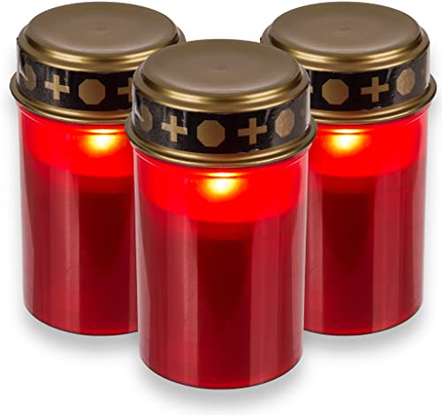 Pack of 3 LED Grave Lights Grave Candle Grave Lamp for Outdoor Use Red Battery Operated with 6 Months Light Time and Realistic Flickering Effect Diameter 7 cm x 12