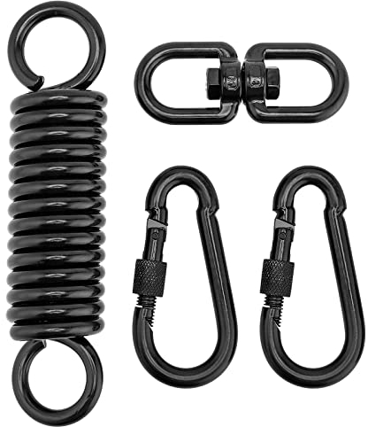 ZEONHEI Set di Molle basculanti, Molla Basculante in Acciaio con 2 Ganci a Scatto e 1 Gancio Girevole a 360°, Molla Basculante per Poltrona sospesa Hammock, Portata Fino a 220 kg, Nero