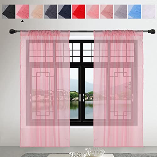 Trimming Shop Blush Pink Voile Curtains 2 Panel Semi-Transparent Sheer Slot Top Curtain Pair 142 x 137cm for Window & Door Lightweight Net Curtain for Bedroom, Kitchen & Living Room