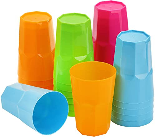 Coloch 24 Pack 14 Oz/400 ML Plastic Juice Tumbler, Stackable Colorful Water Tumbler Reusable Drinking Cup for Kids&Adults Beverage, Party, Picnic, Catering, BPA Free, Dishwasher Safe