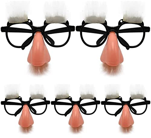Yueser Große Nase Lustige Brille, 5 Stk Halloween Große Nase Verkleidung Brille Großer Fake Nase Augenbraue Schnurrbart Clown Brille Kostüm Brillen für Halloween Weihnachten Aprilscherze Kostümparty