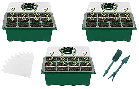 Seed Trays, 3 Pack 36 Cells Propagator Growing Thicken Seedling Starter Growing Trays with Lids, Germination Tray Kit Plastic for Greenhouse,Garden Green
