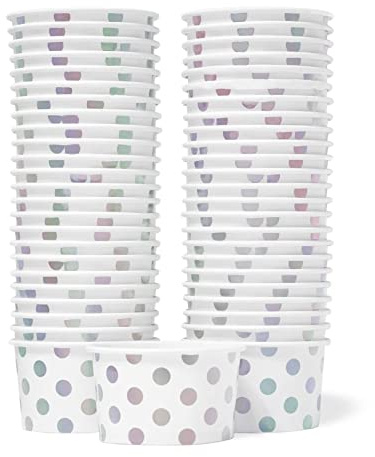Coupes à Glace en Papier MATICAN, 50 Unités de 160 ml avec Pois Argentés, Idéales pour Desserts Chauds ou Froids