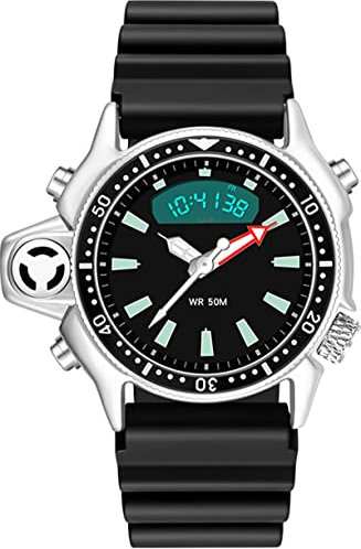 findtime Orologio da uomo 5 ATM, impermeabile, sportivo, analogico, digitale, da uomo, a LED, alla moda, per esterni, colore nero e bianco, Nero