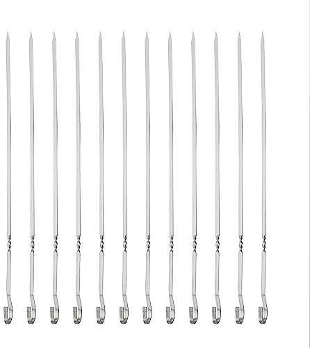 Brochetas de barbacoa para kebab, 40 cm, pinchos largos y planos de acero inoxidable, palitos de metal reutilizables para carne, camarones, pollo, verduras, paquete de 12