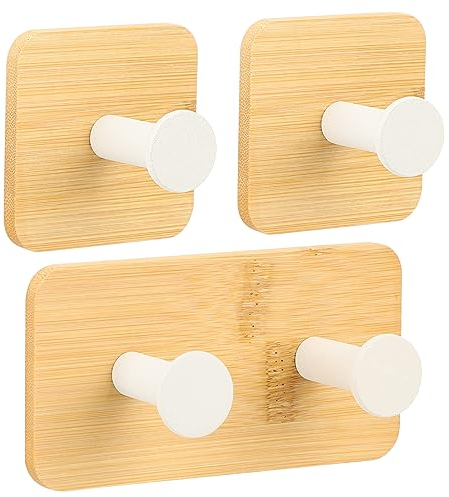 Segus Crochet Adhesif Mural, 3 Piezas Crochets à Serviette en Bambou, Patère Murale Adhesive Bambou, pour le Salon et le Bureau, pour Clés et Parapluies