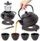 KADAX Théière Japonaise en Fonte de 850ml avec Intérieur Émaillé, Quatre Tasses et Infuseur pour Thé en Vrac, Service à Thé Traditionnel (Noir)