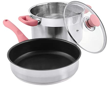 GaRcan Edelstahl-Topf-Set, 3-teilig, Silikon-Antihaft-Auflauf, Bratpfanne, Suppentopf, Pfanne mit Deckel, Kochgeschirr-Set