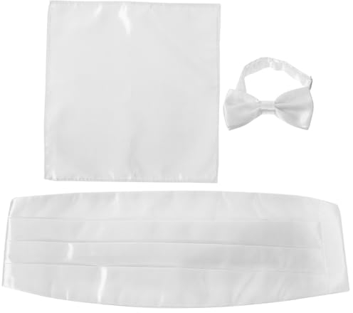 DIYEAH Herren Fliege und Einstecktuch Satz 1 Satz Weiß Satin Elegant