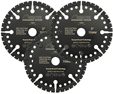 SHDIATOOL Disque diamanté pour la coupe du métal, 75mm Disque à tronçonner tout usage pour barres d'armature, tôle, fer angulaire, acier inoxydable, arbre 10mm, 3PCS