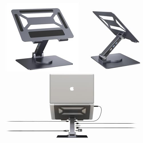 ZooGuree 7 in 1 Laptop Docking Station Stand Detachable USB C Hub, 4K HDMI, 2 USB 3.0, RJ45, PD 3.0 Universal Laptop Stand with 360-degree Swivel Stand