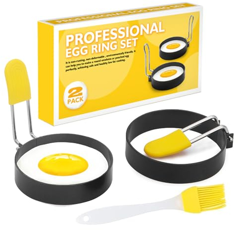 JRYGAC 2 Pezzi Stampo per Frittata Confezione Macchina per in Acciaio Inossidabile con Pennello Manico Antiscottatura, Adatto Stampo Uovo Utensili Cucina per Frittata Pancake