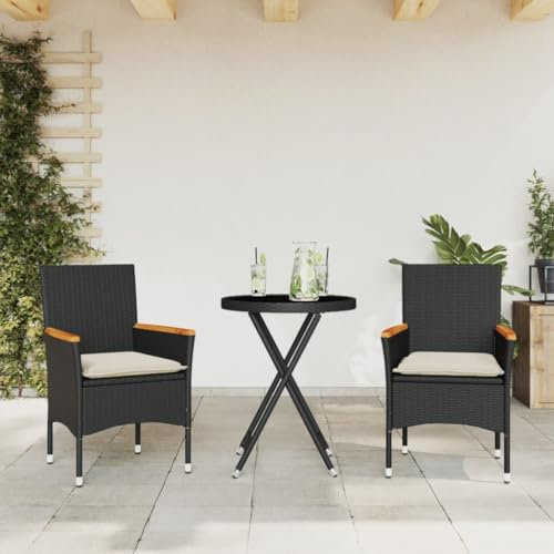Gecheer Ensemble bistrot 3 pièces avec table de bistrot et 2 chaises, meubles de balcon, meubles de jardin, coussins, gris rotin synthétique et verre