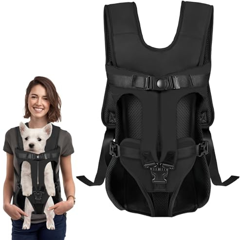 Dog Front Carrier Backpack, Dog Backpack Carrier Soft Pad, Pet Legs Out, Easy-Fit Dog Front Carrier for Small Medium Puppy, Hands Free Dog Carrier Adjustable for Cycling Hiking (Black, M)