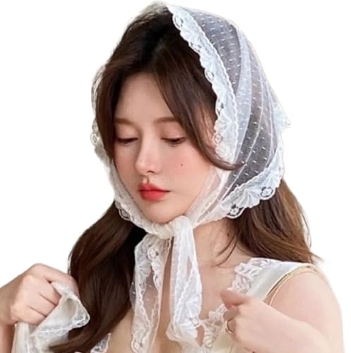 YUHANGCIYE Teenager Mädchen Spitzen Bandana Durchsichtige Haartücher Binden Kopftuch Weiße Atmungsaktive Turbane Mädchen Werkzeug