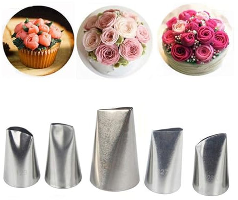 WishesMar 5 Pezzi Petalo Beccucci in Acciaio Decorative per Pasticceria Bocchette Fiori Rose Ugelli Set per Torte, Cupcakes, Biscotti, Pasticcini