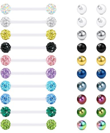 Rajnard Zungenpiercing Kunststoff 12/14/16/18/25/32/35/38mm Klar Bioflex Zunge Piercing Schmuck Brustwarzenstäbe 14g Flexibler Gerader Barbell