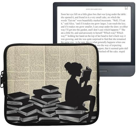 kwmobile Tasche für eReader - Neopren Hülle Schutzhülle Lesende Frau Schwarz Beige - Innenmaße