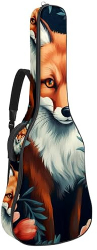 Schöne Tasche für Akustikgitarre, 109 x 42,9 x 11,9 cm, wasserdichte Gigbag mit mehreren Fächern, schöner Fuchs, mehrfarbig, 42.9x16.9x4.7 in, Gitarrentasche