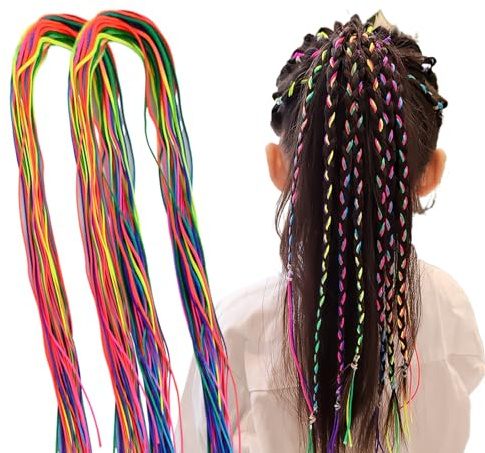 60 Stück Bunte Dreadlock Geflochtene Haarseile, Haarwickelschnur Farbverlauf Haarsträhnen Regenbogen Haarzöpfe Mädchen Haarschmuck für Party Haargummi DIY Haar-Zubehör, 90cm