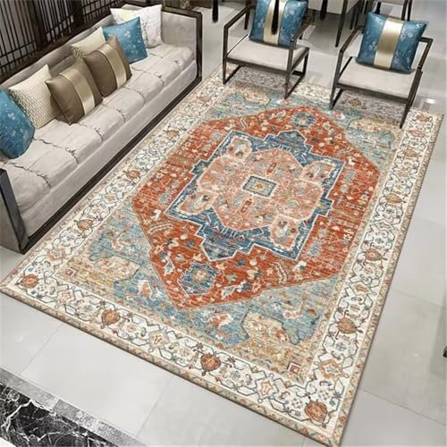 Xiaosua Küche Teppich60x110CM Waschbarer Teppich tepich Blauer Vintage-Blumenteppich orange