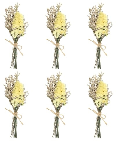 PATIKIL 6 Stück Mini-Trockenblumenstrauß Vergissmeinnicht mit Stiel Gelb | Naturwilde Blumen, Dekor Gipskraut, Boho Blumenpflanze Blume, Für Basteln DIY Foto-Requisiten
