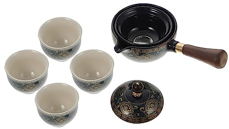 Théière Rotative en Céramique Noire, 1 Set, à Poignée Latérale | Usage Maison pour Infusion, Capacité Modérée, Facile à Utiliser, Style Chinois Traditionnel