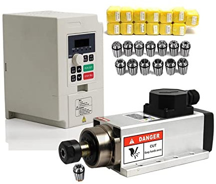 equipo del motor del eje del CNC, Motor de husillo cuadrado refrigerado por aire 2.2KW ER20 con inversor de 2.2KW / Kits VFD + 13PCS ER20 for fresadora CNC(1Pc battery,380)