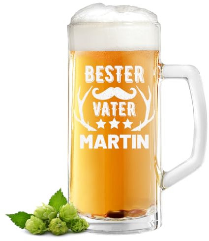 polar-effekt Bierkrug 0,5 Liter mit personalisierter Gravur für Väter - Vatertagsgeschenk für Papa - Krug für Lager, Export & Craft-Bier - Motiv Bester Vater