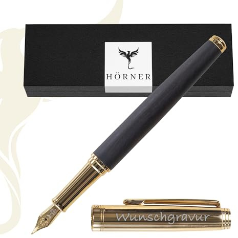 Hörner Legno - Hochwertiger Füllfederhalter Ebenholz - Gold inkl. Konverter I Premium Geschenkbox I Luxus Design I Edel Feder „Made in Germany“ I Attraktiver Stift für Herren und Damen I fountain pen