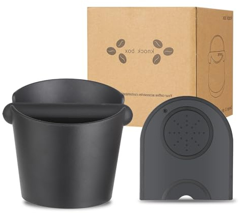 Coffee Knock Box con Tamper Mat, 10 Piezas Bolsas, Caja para Posos De Café | Recipiente Posos con Barra De Golpe Portarrollos de café con soporte para filtro, con alfombrilla de silicona