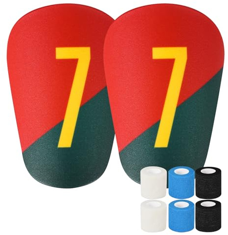 Mini Schienbeinschoner, Kinder Erwachsener Fußball Kleine Schienbeinschoner | High-Strength PP Leg Protectors Kommt mit 6 Rollen Bandagen und Nummer 7 Aufdruck für Leichte Schutzausrüstung