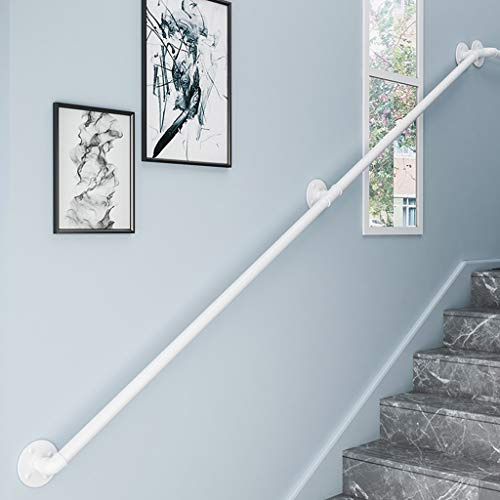Handrail for Stairs Outside Steps White Metal Wrought Iron Elderly Kids Corridor Safty Banister Hand Rail Handrails for Indoor Outdoor Steps Complete Kit. 30~300cm (Size : 60cm(2ft))