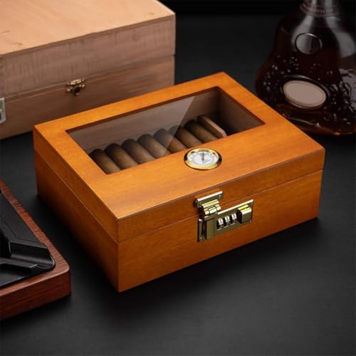 PP-Vic Tablett Cigarhumidor, Glass Top Cigar Humidor med hygrometer, humidifierare och avdelare, trähumidor har 20 cigarrer, cederträ cigarrhumidor för optimal fuktighetskontroll