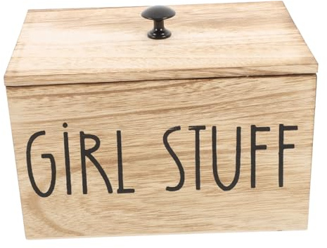 HAMPPLIES Rustic Wood Sanitary Napkin Storage Box Lid, Feminine Bathroom Organizer for Pads, Divided Desktop Container for Women's Hygiene Products