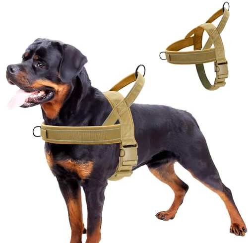 Hundegeschirr Mittelgroße Hunde，Verstellbare Geschirr Hund, Anti-Zug Reflektierende Mittel Hundegeschirre, Dog Harness Sicherheitsgeschirr Atmungsaktiv Brustgeschirr für Walken, Running, Khaki(M)