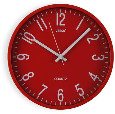 Versa Raven leise und dekorative Wanduhr, für Küche, Wohnzimmer oder Esszimmer – gut lesbar, Maße (H x L x B) 25 x 4,3 x 25 cm, Polypropylen, Rot